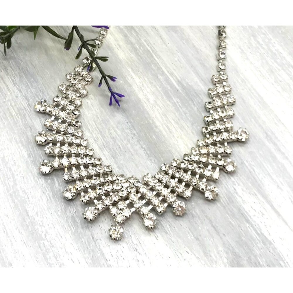 Vintage Rhinestone bib style Necklace  20" Length